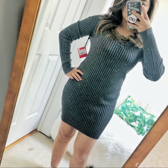 Yoki Dresses & Skirts - Ribbed drawstring sweater dress